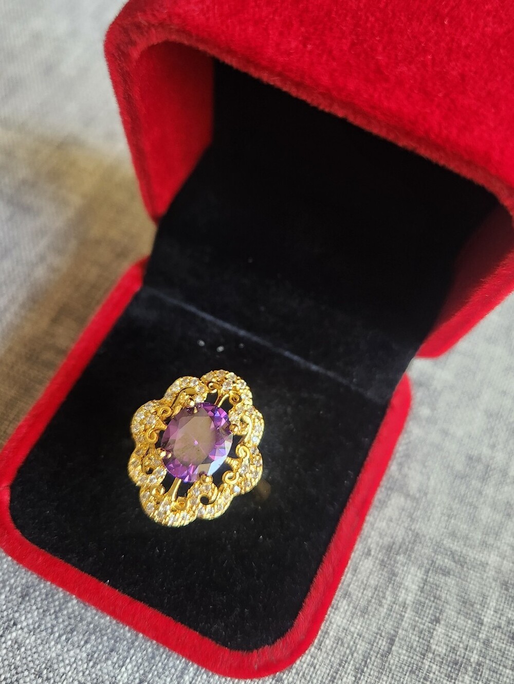 New 18K Gold Plated Oval Cut Amethyst Diamond Ring for Women